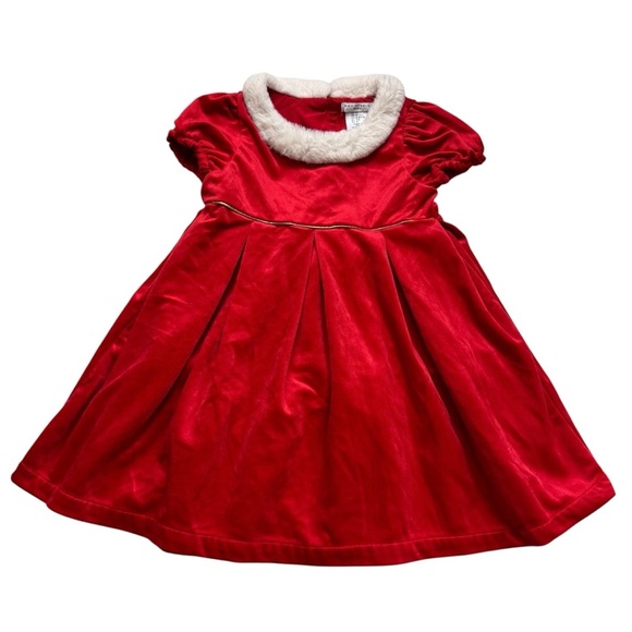 Max Studio Red Velour Christmas Dress Soft White Collar Short Sleeve Girls 4T - Picture 1 of 7